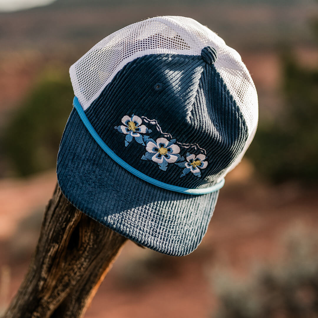Floral Range Trucker Hat - Corduroy - Navy/White