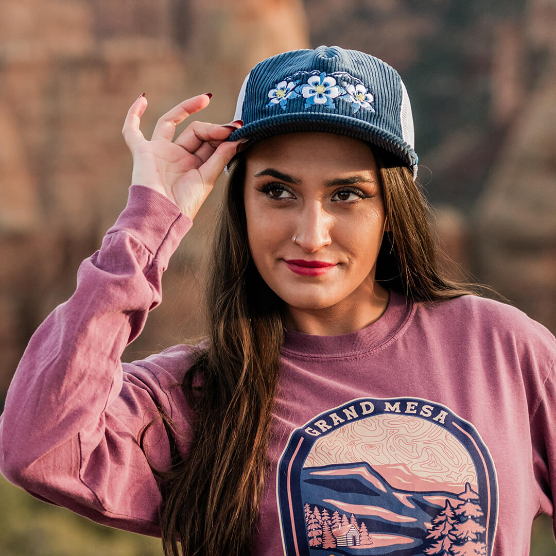 Floral Range Trucker Hat - Corduroy - Navy/White