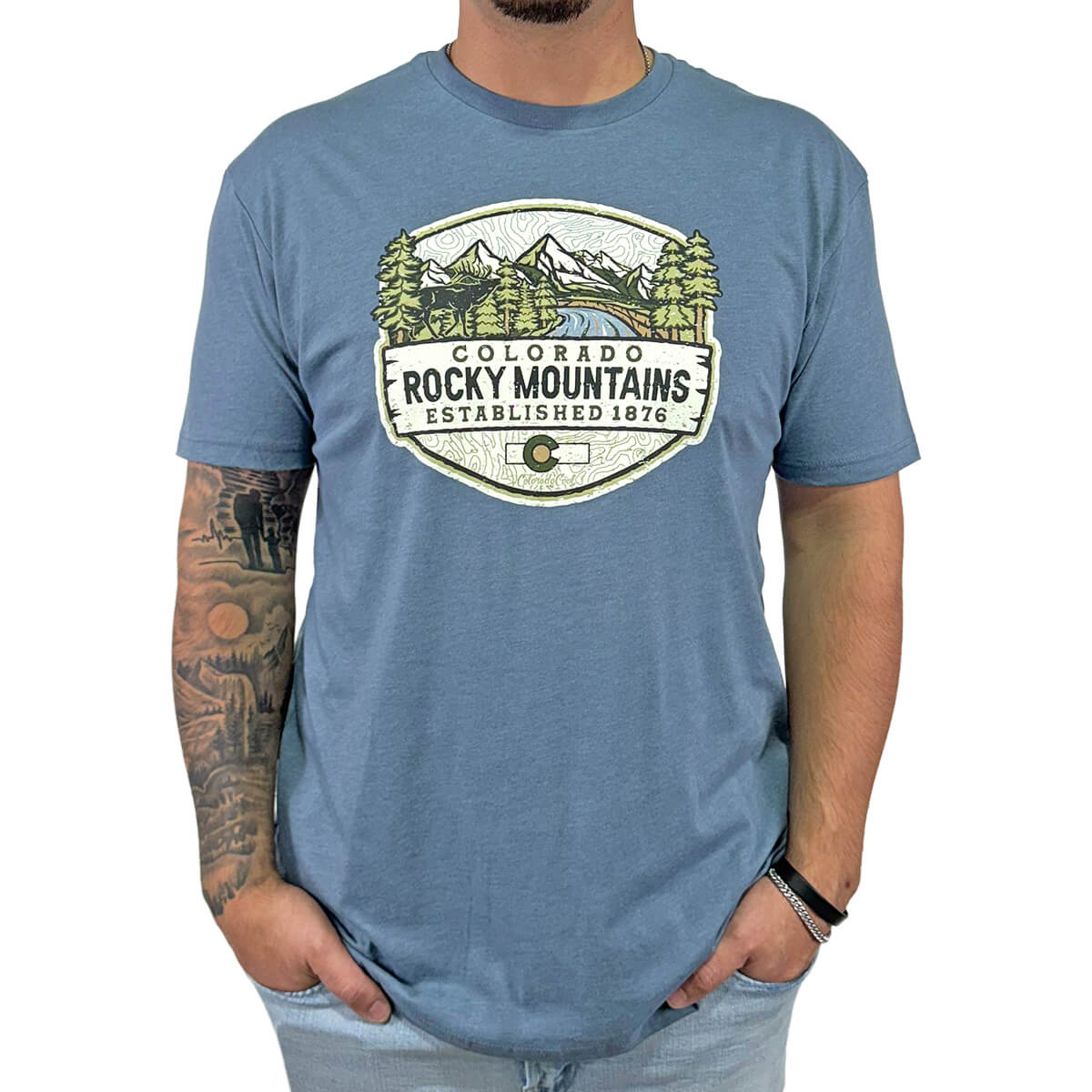 Rocky Mountain Way T-Shirt - Heather Slate Blue