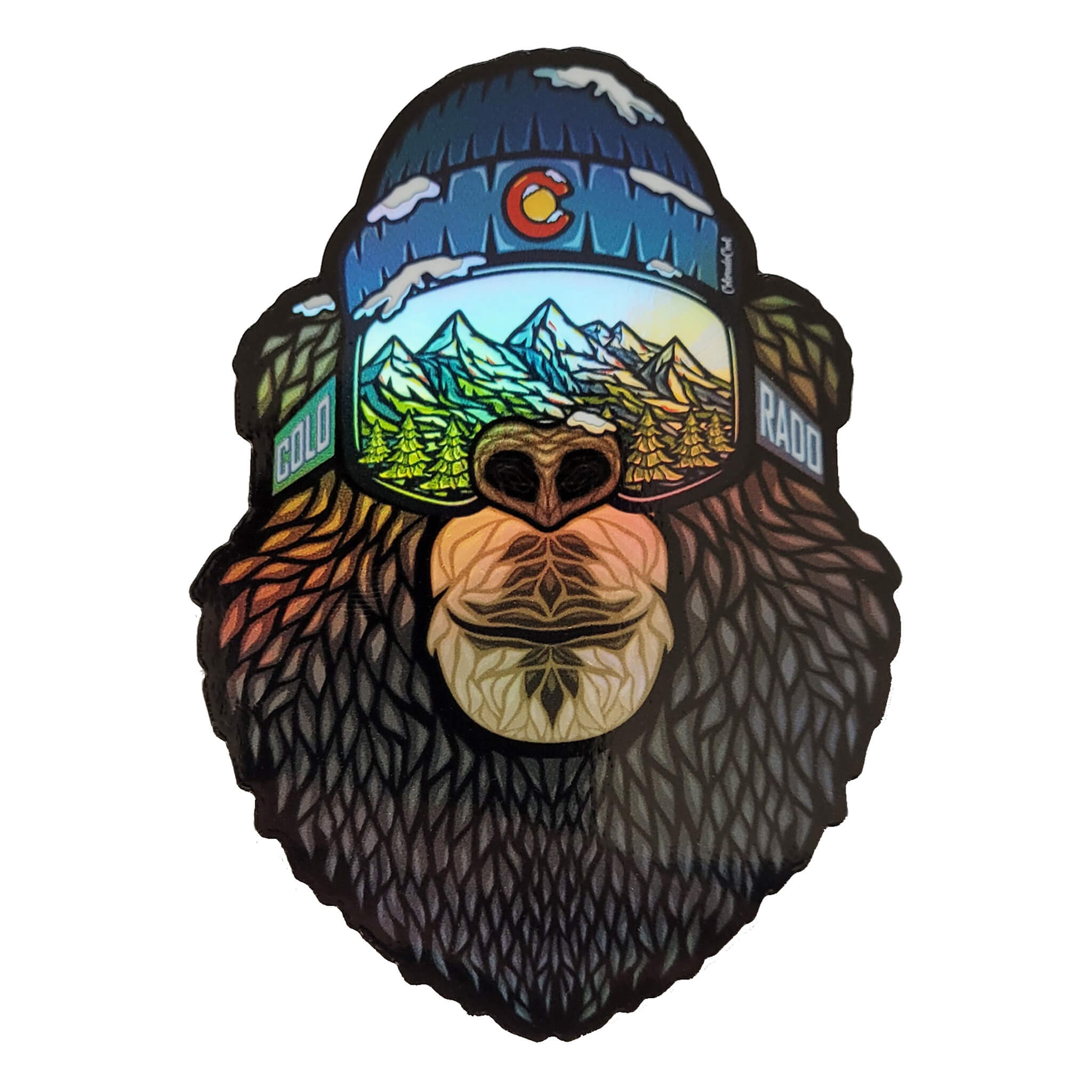 Winter Bear with Goggles Sticker - Holographic