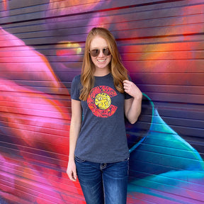 Colorado Flag Collage T-Shirt Womens - Vintage Navy